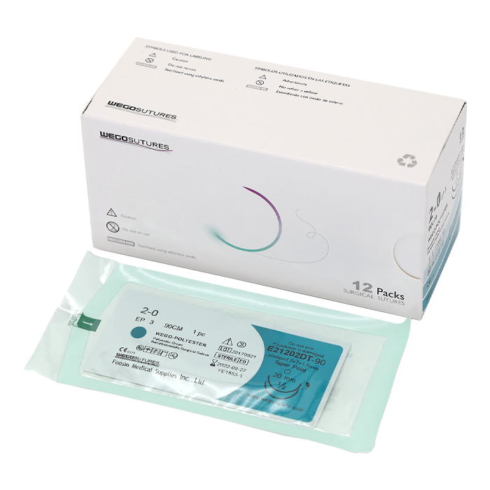 Шовный материал WEGO Polyester 3-0 (2) 75 см игла колющая 4/8 30 мм, зеленый 12 шт/уп