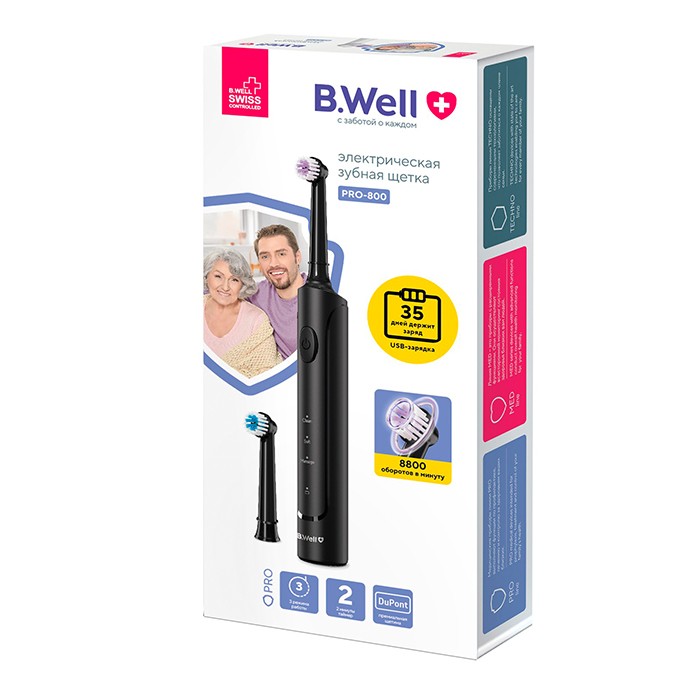 Электрическая зубная щетка, PRO-800, с аккумулятором, черная