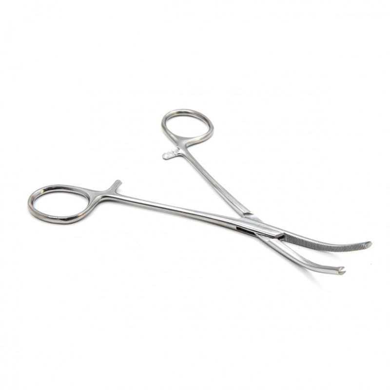 Зажим кровоостанавливающий, одно- и двузубый, зубчатый, изогнутый №2, 165 мм. Surgiwell