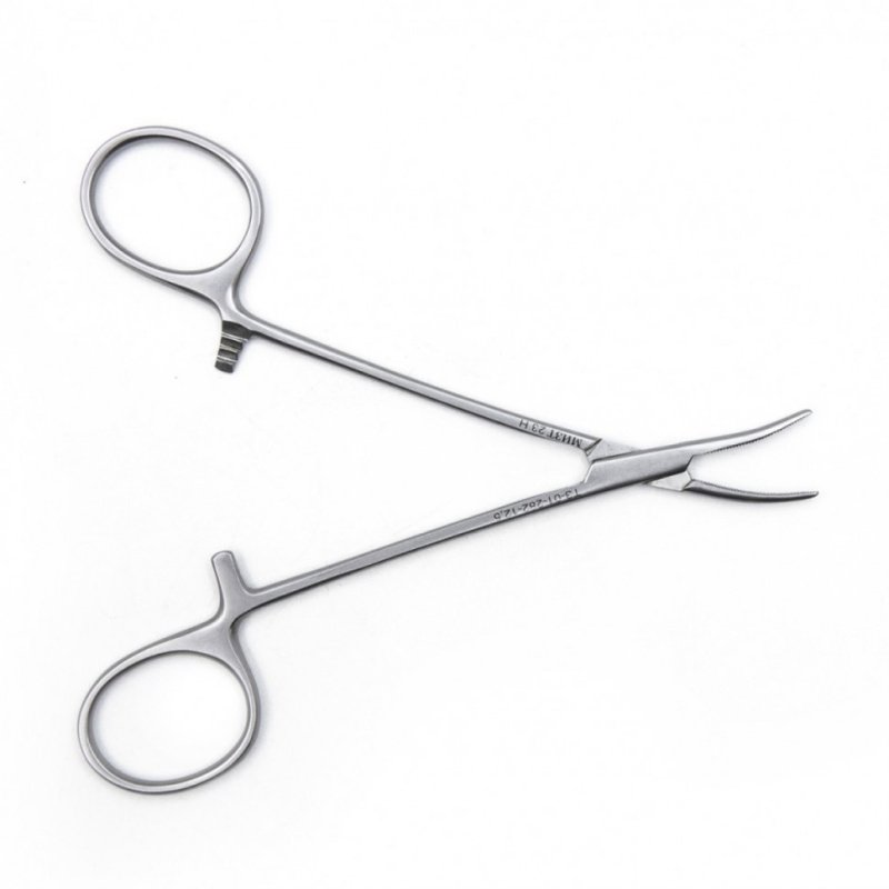 Зажим медицинский HALSTED-MOSQUITO, кровоостанавливающий, для новорожденных, изогнутый по ребру, 125 мм (З-122р), МИЗТ