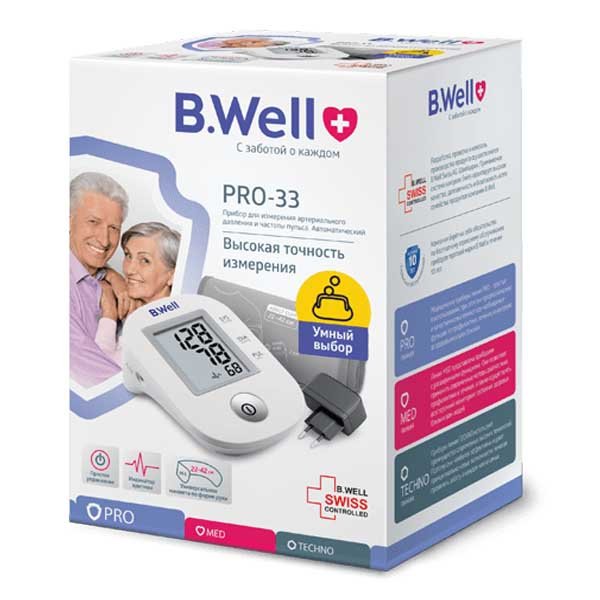 Тонометр автомат. PRO-33 + адаптер, конусная манжета ML(22-42см) (Intellect classic, индикатор аритмии, 1 кнопка)