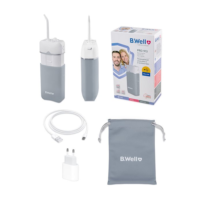 Ирригатор для полости рта модель PRO-913. Портативный, складной, 3 режима, сетевой адаптер и кабель Micro USB