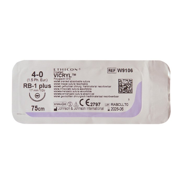 Шовный материал ВИКРИЛ 4/0 75 см. фиолетовый Кол. 17 мм. 1/2, уп/12 шт, Ethicon