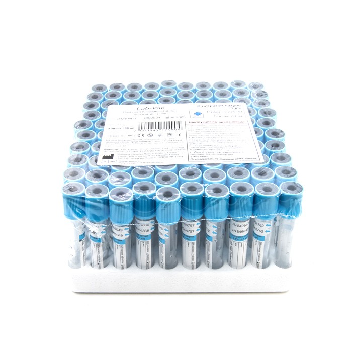 Вакуумные пробирки Lab-Vac с цитратом натрия 3,8%, голубые, 2,7 мл, 13х75 мм (уп. 100шт) 158271375