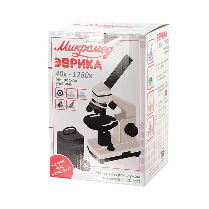 Микроскоп школьный Эврика 40х-1280х в текстильном кейсе, Veber