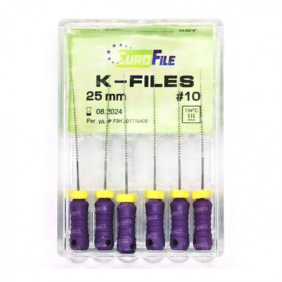 K-Files, 25мм, №10, дрильборы ручные, сталь, 6 шт. Eurofile