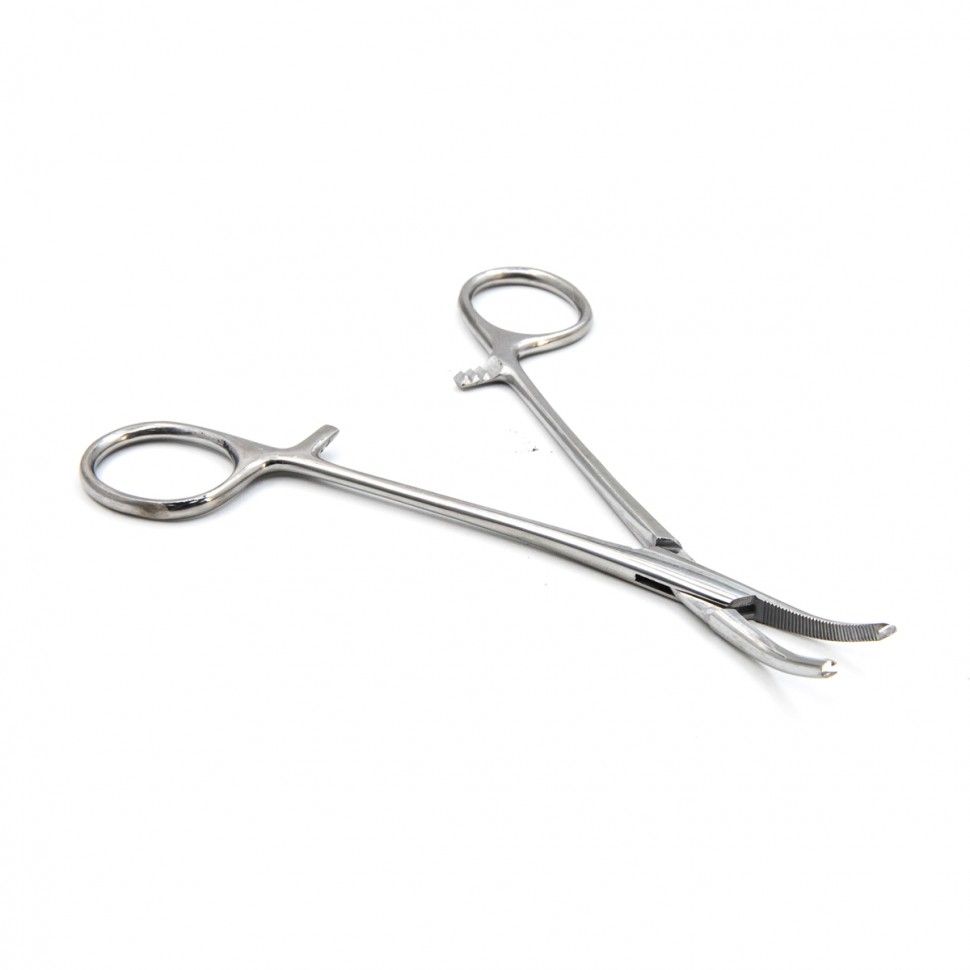 Зажим кровоостанавливливающий, одно- и двузубый, зубчатый, изогнутый №1, 155 мм. Surgiwell