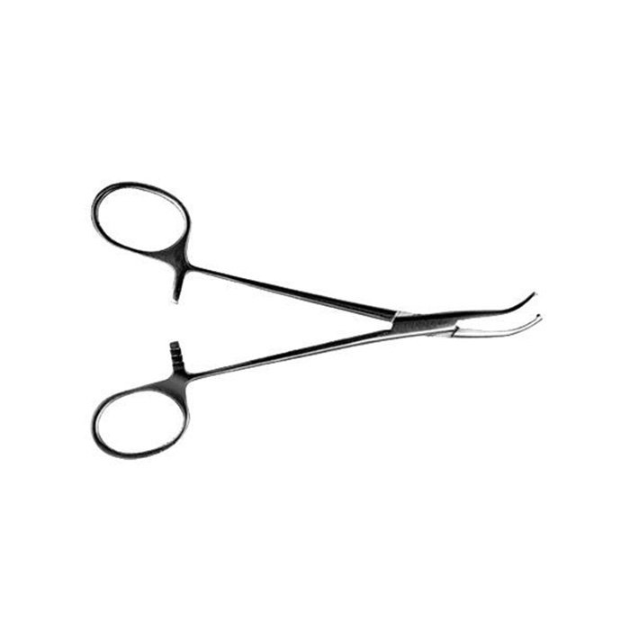 Зажим кровоостанавливающий типа "Москит" зубчатый изогнутый по ребру 154 мм