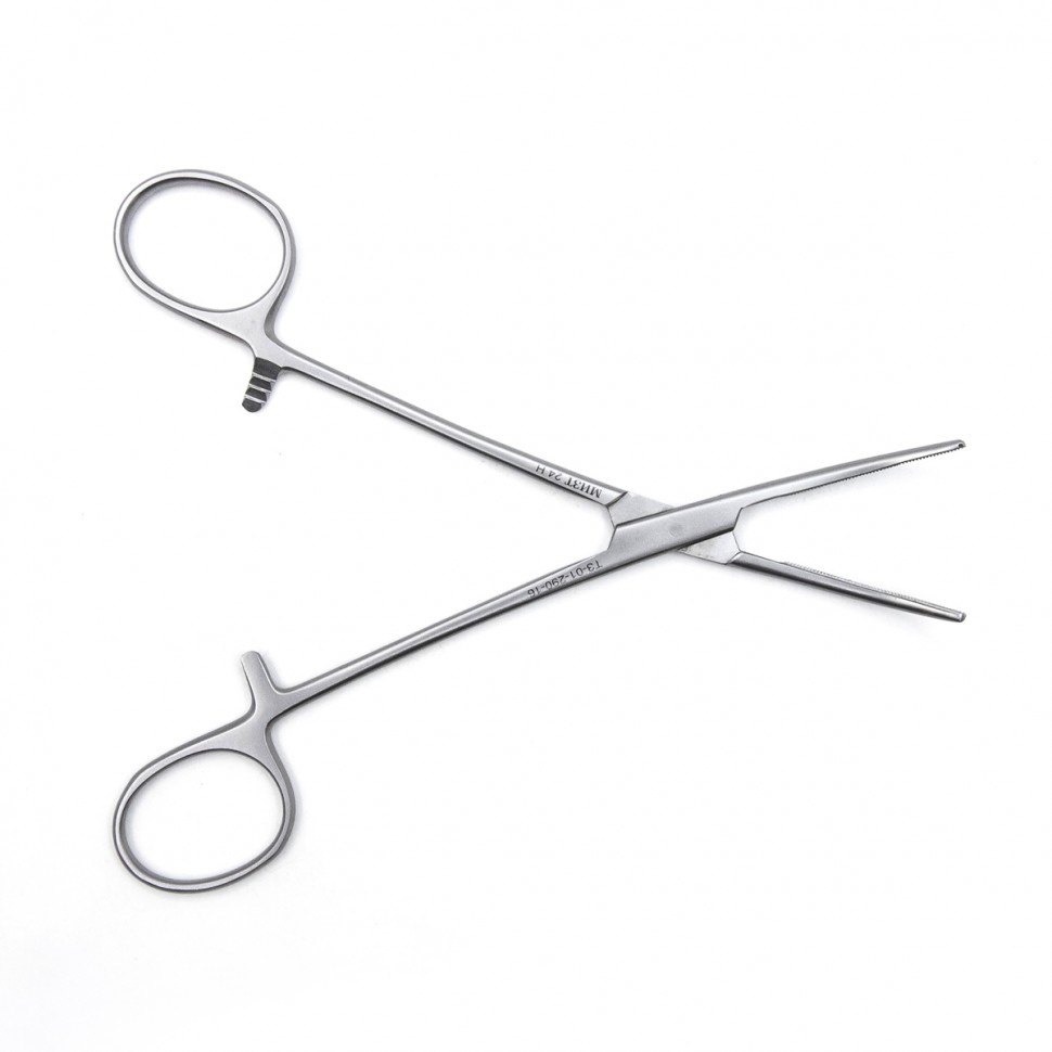 Зажим медицинский DE BAKEY-RANKIN, кровоостанавливающий с атравматической нарезкой изогнутый, 160 мм (З-11-2р), МИЗТ
