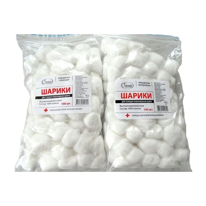 Ватные шарики нестерильные, упак./100шт