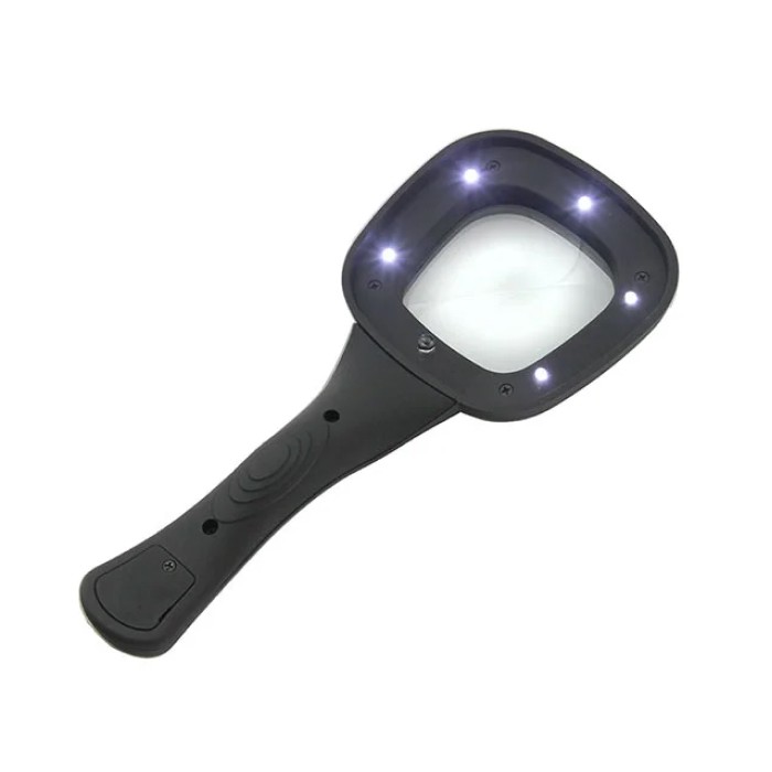 Лупа 600558, диаметр 65мм, 3х, с LED подсветкой, 6 светодиодов, Veber