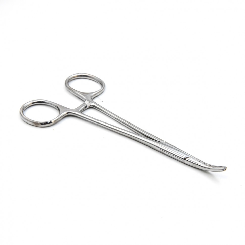 Зажим кровоостанавливливающий, одно- и двузубый, зубчатый, изогнутый №1, 155 мм. Surgiwell