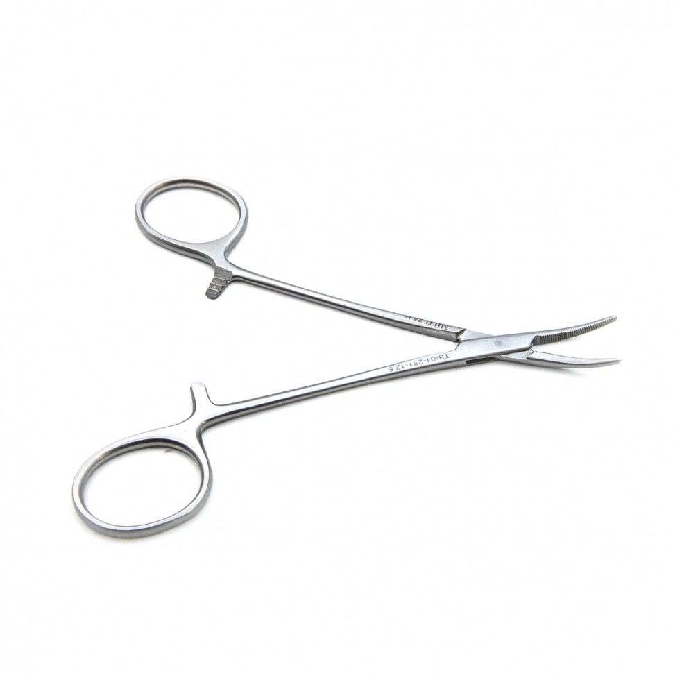 Зажим медицинский HALSTED-MOSQUITO, кровоостанавливающий, для новорожденных, изогнутый по плоскости, 125 мм (З-121р), МИЗТ