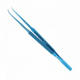 Пинцет микрохирургический шовный, плавноизогнутый, с противовесом, общая длина 180 мм
