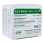 Иглы медицинские инъекционные 0,80х40 мм (21G) SFM, 100 шт/уп