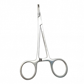 Зажим кровоостанавливающий 1х2 зубый зубчатый изогнутый по плоскости для новорожденных 125мм