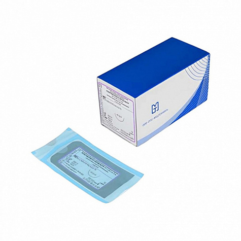 Иглы атравматические с нитями хирургическими рассасывающимися стерильные ПОЛИГЛИКОЛИД-КО-ЛАКТИД-QUICK MР5 (USP 2) 90см,плетеный фиолетовый рассасывающийся с покрытием с иглой (1,2x45 мм), 20 шт/уп