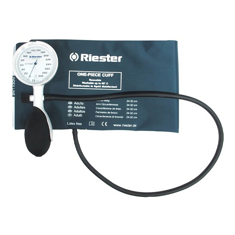 Механический тонометр e-mega белый (белая, 1 шланговая дезинфицируемая однокомпонентная манжета подростковая) Riester