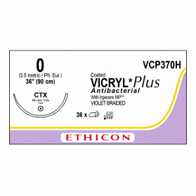 Шовный материал ВИКРИЛ ПЛЮС 0 90 см. фиолетовый Кол. массивная 48 мм. 1/2 Ethicon