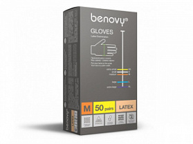 Перчатки латексные медицинские BENOVY, белые, размер XL, 50 пар в упак.