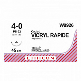 Шовный материал ВИКРИЛ РАПИД 4/0. 75 см.не окрашен Реж. 22 мм . 1/2 Ethicon