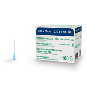 Иглы медицинские инъекционные SFM 0,60 х 30 мм 23G TW №100