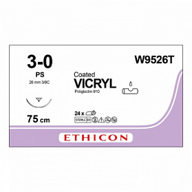 Шовный материал ВИКРИЛ 3/0. 75 cм. неокрашенный Прайм обр.-реж. 26 мм. 3/8 Ethicon