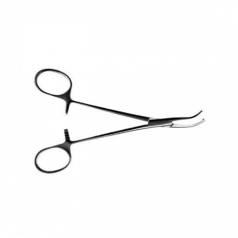 Зажим кровоостанавливающий типа "Москит" зубчатый изогнутый по ребру 154 мм