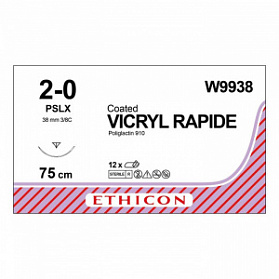 Шовный материал ВИКРИЛ РАПИД 2/0. 75 см.не окрашен Прайм обр .-реж. 36 мм. 3/8 Ethicon