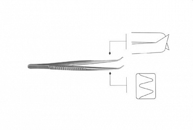 Пинцет для разбортовки сосудов зубчатый ПХ 150х2