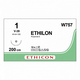Шовный материал ЭТИЛОН 1. 200 см петля. черный Кол.-реж. масс. 45 мм. 1/2 Ethicon
