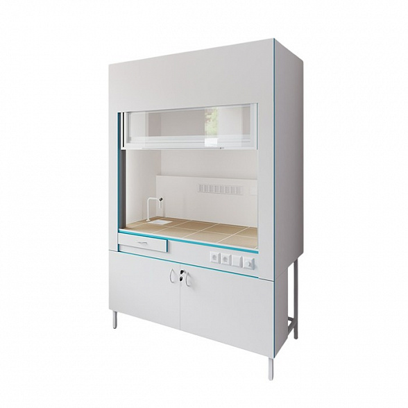 Вытяжной шкаф с сантехникой и столешницей из керамогранитной плитки Теолаб ШВ-1500 КГ-С-Комфорт