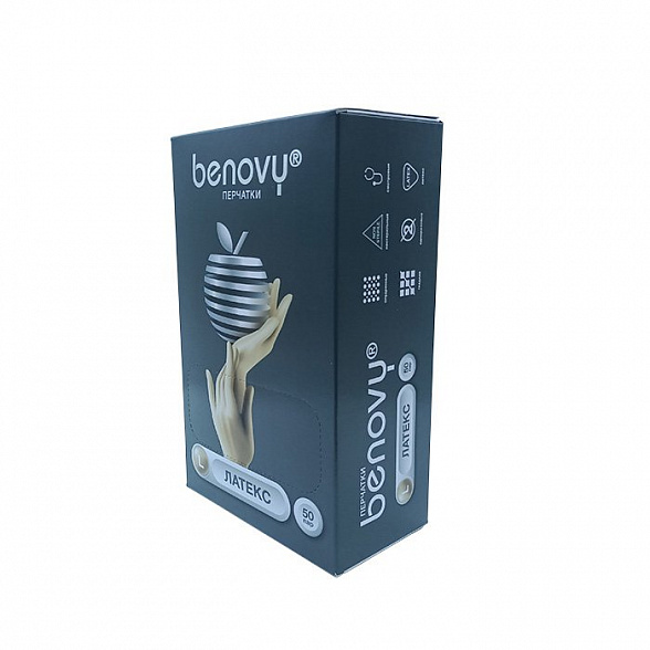! Перчатки латексные медицинские BENOVY Latex Powdered, размер L, 50 пар в упак.