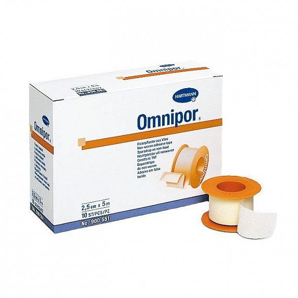 Пластырь фиксирующий гипоаллергенный для чувствительной кожи Omnipor 5 м  (Ширина 2,5 см)