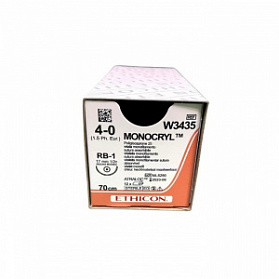 Шовный материал МОНОКРИЛ 4/0, 70 см, фиолетовый Кол. 17 мм, 1/2 Ethicon
