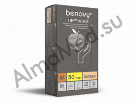 BENOVY Latex Double Chlorinated, перчатки латексные, текстурированные, неопудренные, БЕЖЕВЫЕ, S, M 50 пар в упаковке (L)