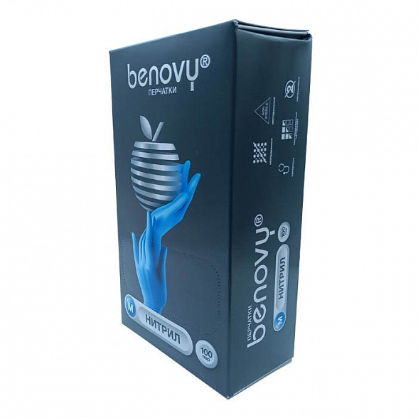 ! Перчатки нитриловые BENOVY Nitrile Chlorinated, голубые, одноразовые, смотровые, размер M, упаковка: 100 пар