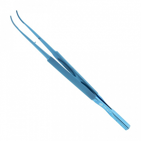 Пинцет микрохирургический атравматичный, плавно изогнутый, с противовесом, общая длина 180 мм