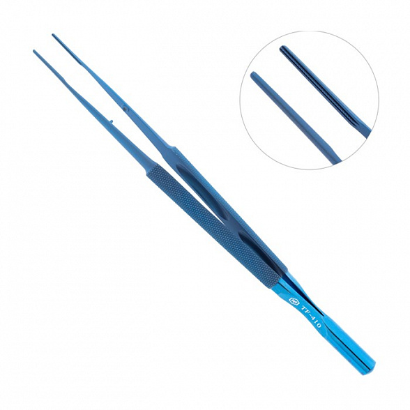 Пинцет микрохирургический атравматичный, прямой, с противовесом, общая длина 180 мм