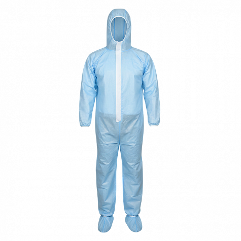 Комбинезон защитный одноразовый, водонепроницаемый, 60 гр/м2, светло-голубой