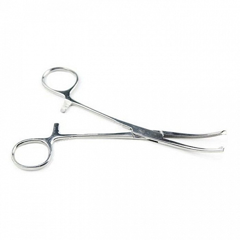 Зажим кровоостанавливающий 1х2 зубчатый изогнутый №1 150 мм