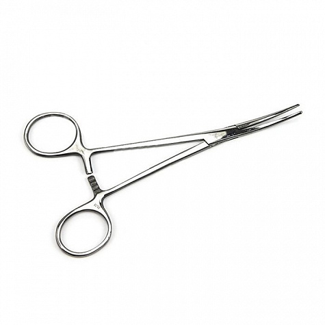 Зажим д/врем.пережат.сосудов с кремальер изогнут./плоск., R60, 212мм