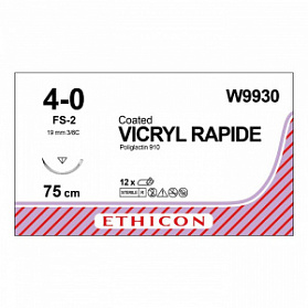 Шовный материал ВИКРИЛ РАПИД 4/0. 75 см.не окрашен Обр.-реж. 19 мм. 3/8 Ethicon