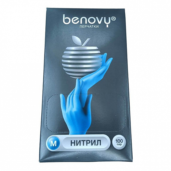 ! Перчатки нитриловые BENOVY Nitrile Chlorinated, голубые, одноразовые, смотровые, размер M, упаковка: 100 пар