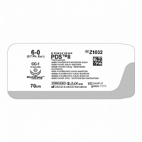 Шовный материал ПДС II 6/0. 70 см. фиолет. СС 13 мм х 2. 3/8 Ethicon