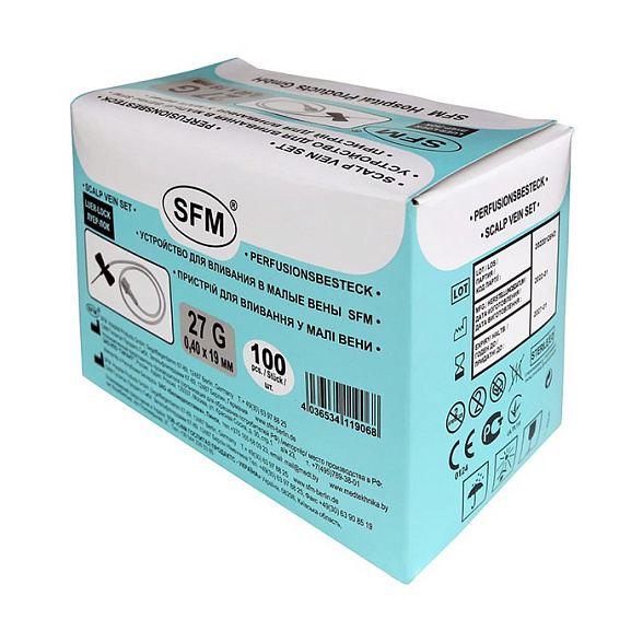 Устройство для вливания в малые вены - игла-бабочка LUER LOCK 27G (0,40х19мм) SFM