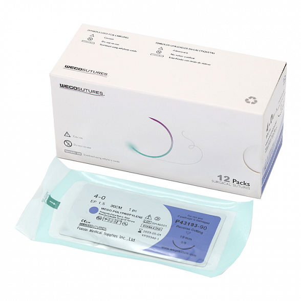 Шовный материал WEGO Polypropylene 1 (4) 75 см Кол. 4/8 48 мм Синий 12 шт/уп