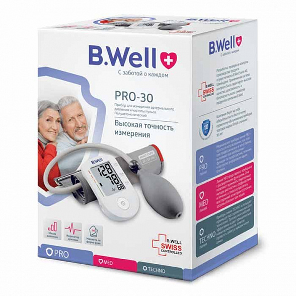 Тонометр полуавтомат. PRO-30, конусная манжета M (22-32см), (индикатор аритмии, шкала давления, большой экран)
