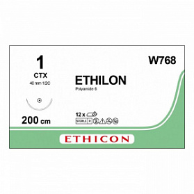 Шовный материал ЭТИЛОН 1. 200 см петля. черный Кол. масс. 48 мм. 1/2 Ethicon