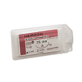 Шовный материал Нейлон плетеный М 1 (5/0), игла режущая, 16 мм, 3/8 (90 см)